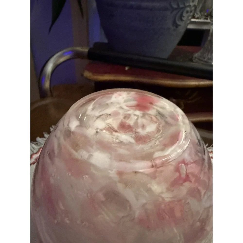Vintage Hand Blown Pink White Swirl Art Glass Vase - Flawless Condition